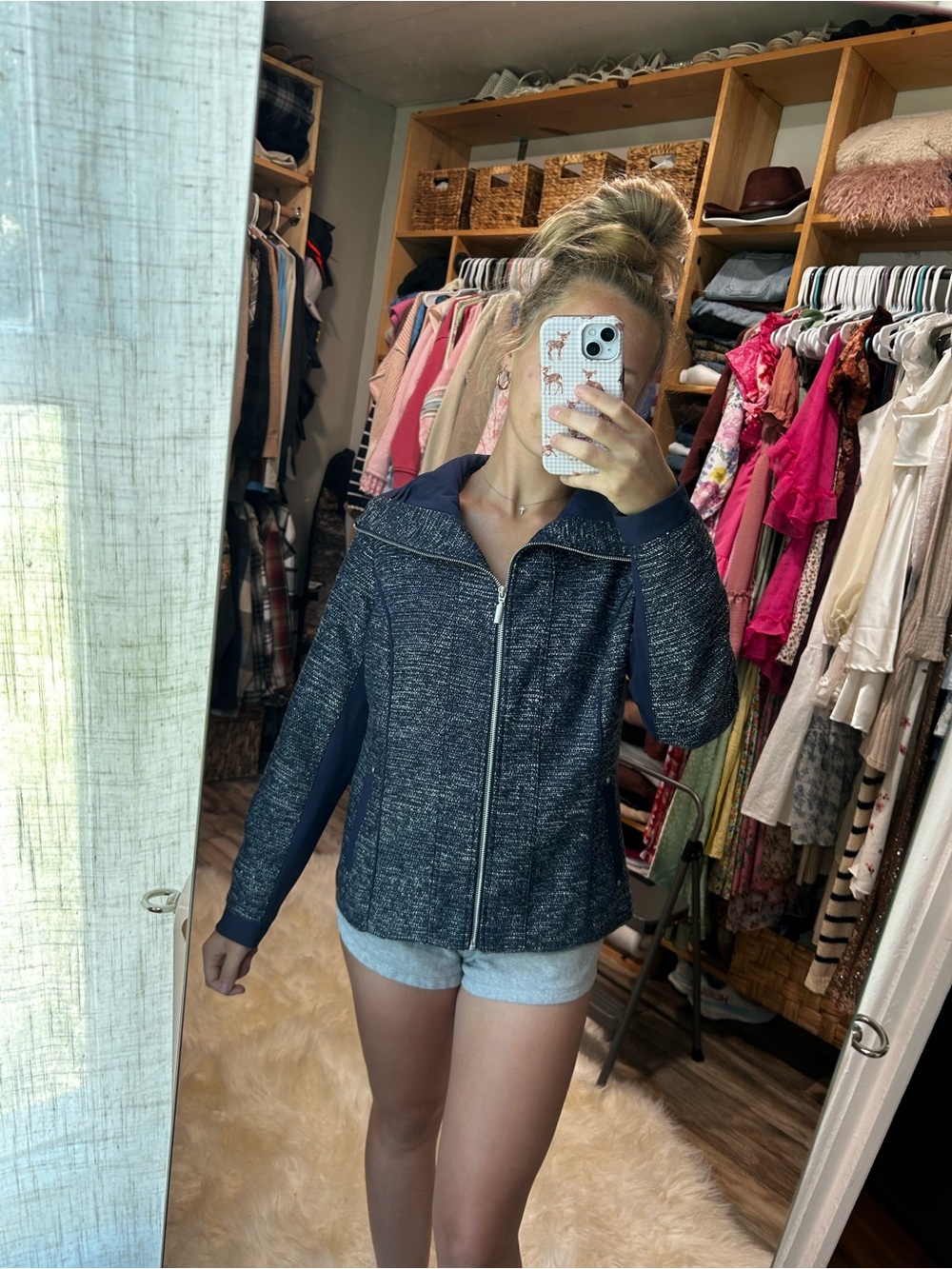 Christopher & Banks Navy Tweed Bomber Jacket